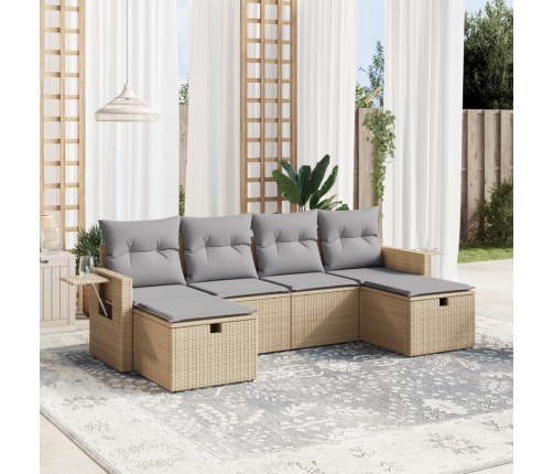 Juego de sofás jardín con cojines beige mezcla 6 pzas ratán PE