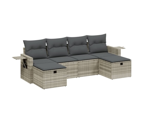 Set de sofás de jardín 6 pzas y cojines ratán sintético gris