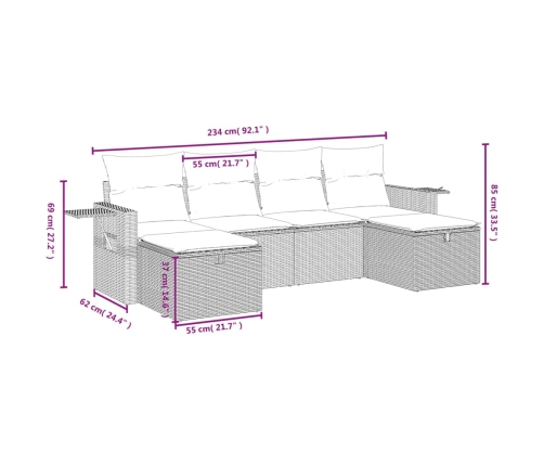 Set de sofás de jardín 6 pzas y cojines ratán sintético gris
