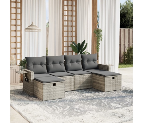 Set de sofás de jardín 6 pzas y cojines ratán sintético gris
