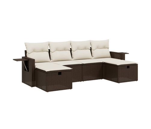 Set sofás de jardín 6 piezas y cojines ratán sintético marrón