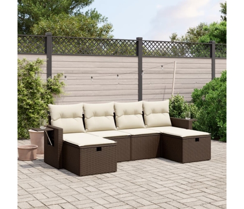 Set sofás de jardín 6 piezas y cojines ratán sintético marrón