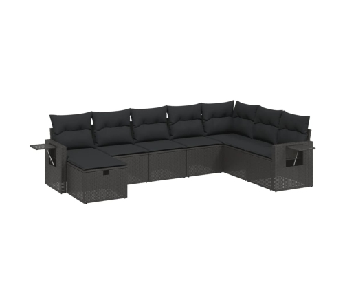 Set de sofás de jardín 8 piezas y cojines ratán sintético negro