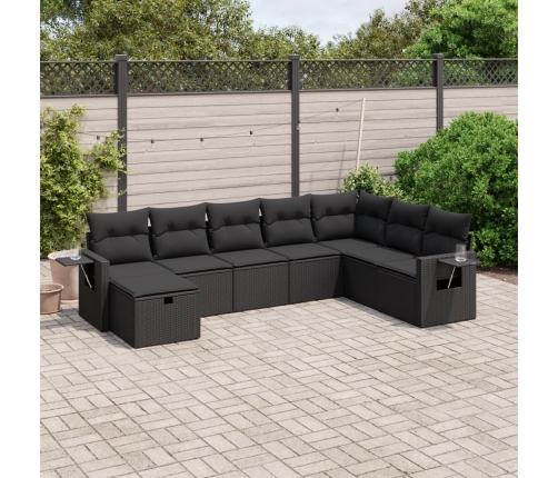 Set de sofás de jardín 8 piezas y cojines ratán sintético negro