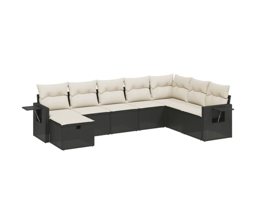 Set de sofás de jardín 8 piezas y cojines ratán sintético negro