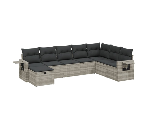 Set de sofás de jardín 8 pzas y cojines ratán sintético gris