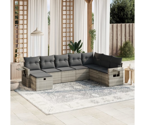 Set de sofás de jardín 8 pzas y cojines ratán sintético gris