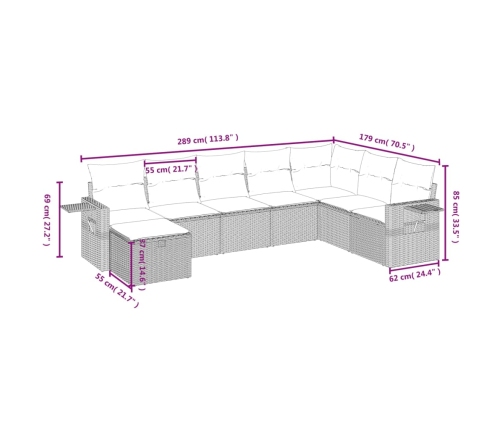Set sofás de jardín 8 piezas y cojines ratán sintético marrón