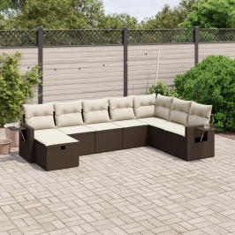 Set sofás de jardín 8 piezas y cojines ratán sintético marrón