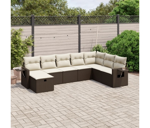 Set sofás de jardín 8 piezas y cojines ratán sintético marrón