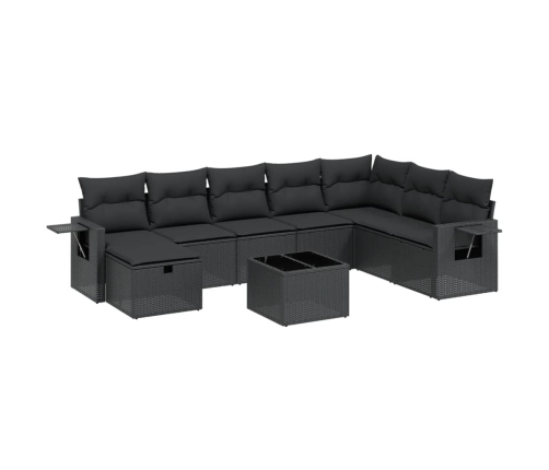 Set de sofás de jardín 8 piezas y cojines ratán sintético negro