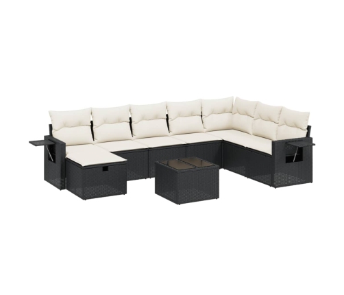 Set de sofás de jardín 8 piezas y cojines ratán sintético negro