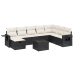 Set de sofás de jardín 8 piezas y cojines ratán sintético negro