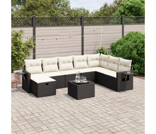 Set de sofás de jardín 8 piezas y cojines ratán sintético negro