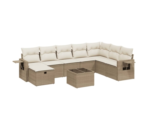 Set de sofás de jardín 9 pzas con cojines ratán sintético beige