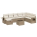Set de sofás de jardín 9 pzas con cojines ratán sintético beige