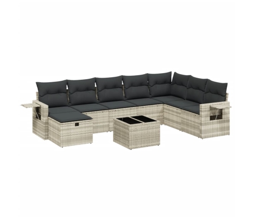 Set muebles jardín 9 pzas y cojines ratán sintético gris claro
