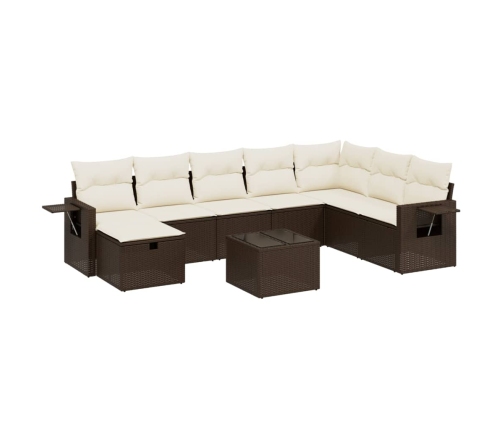 Set de sofás de jardín 9 pzas y cojines ratán sintético marrón
