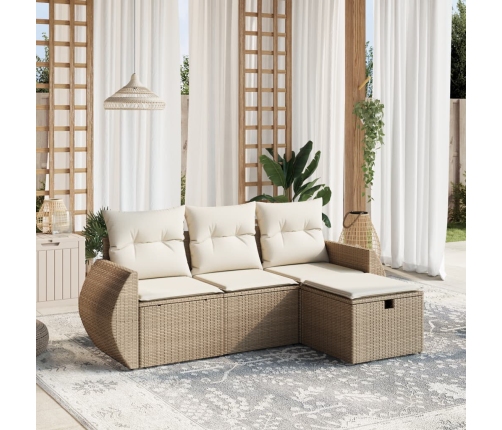 Juego de sofás jardín con cojines 4 pzas ratán sintético beige