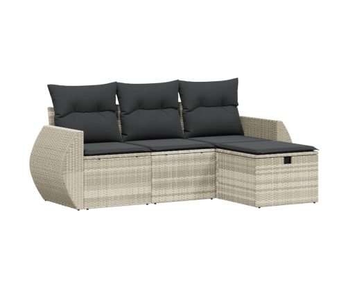 Set de sofás de jardín 4 pzas y cojines ratán sintético gris