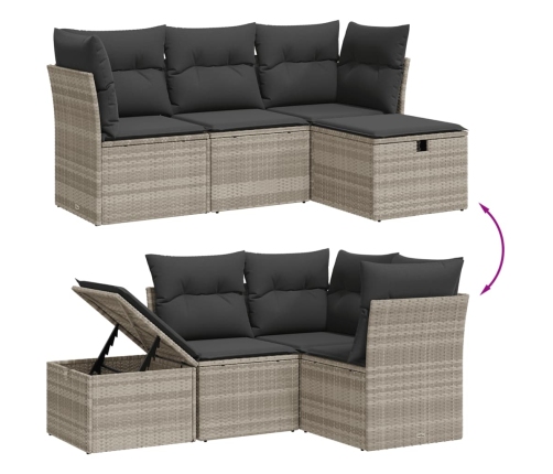 Set de sofás de jardín 4 pzas y cojines ratán sintético gris