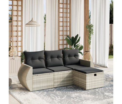 Set de sofás de jardín 4 pzas y cojines ratán sintético gris