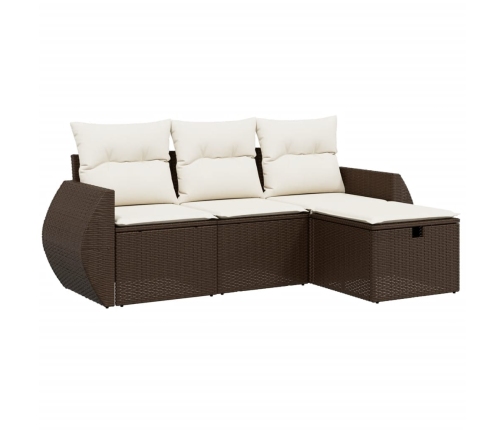 Set de sofás de jardín 4 pzas y cojines ratán sintético marrón