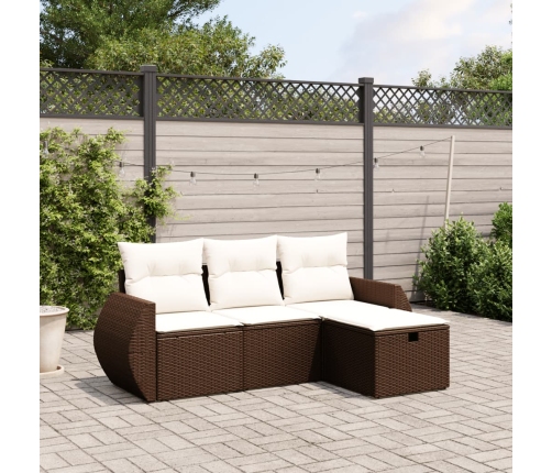 Set de sofás de jardín 4 pzas y cojines ratán sintético marrón