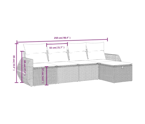 Set de muebles de jardín 5 pzas y cojines ratán sintético negro