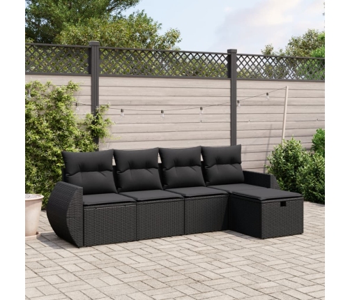 Set de muebles de jardín 5 pzas y cojines ratán sintético negro