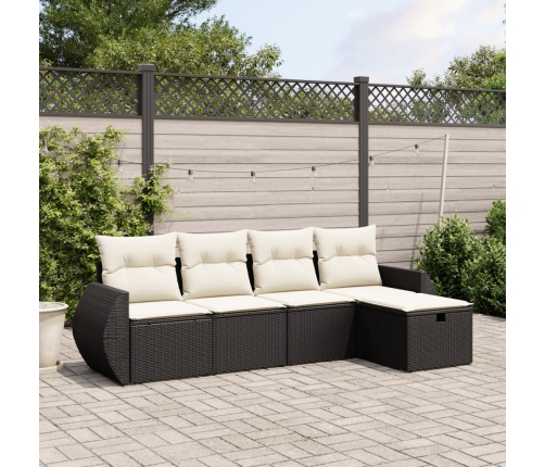 Set de muebles de jardín 5 pzas y cojines ratán sintético negro
