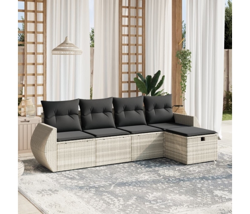 Set de sofás jardín y cojines 5 pzas ratán sintético gris claro