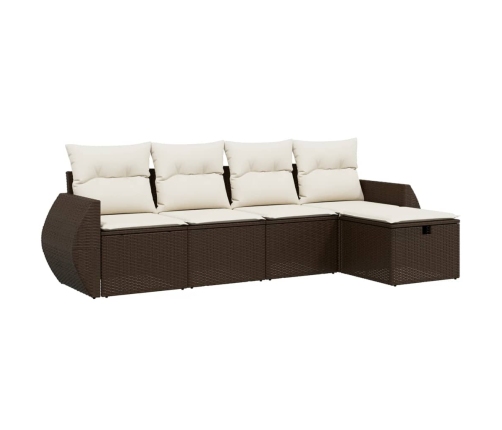 Set comedor de jardín 5 piezas y cojines ratán sintético marrón
