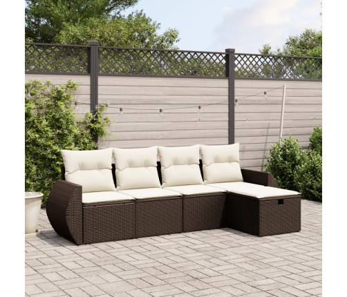Set comedor de jardín 5 piezas y cojines ratán sintético marrón