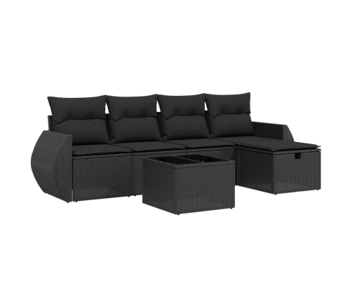 Set de sofás de jardín 6 piezas y cojines ratán sintético negro