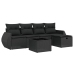 Set de sofás de jardín 6 piezas y cojines ratán sintético negro