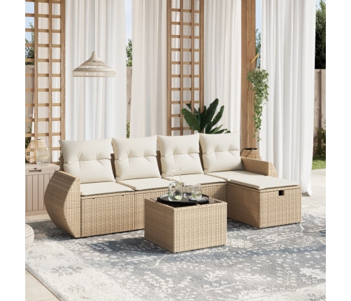 Juego de sofás jardín con cojines 6 pzas ratán sintético beige