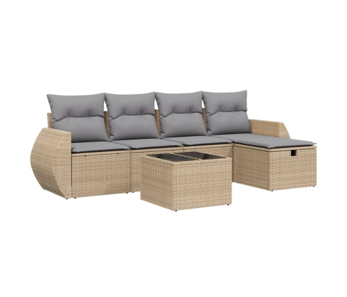 Juego de sofás jardín con cojines beige mezcla 6 pzas ratán PE