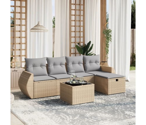 Juego de sofás jardín con cojines beige mezcla 6 pzas ratán PE
