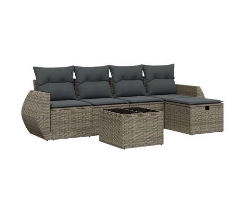 Set de muebles de jardín 6 pzas y cojines ratán sintético gris