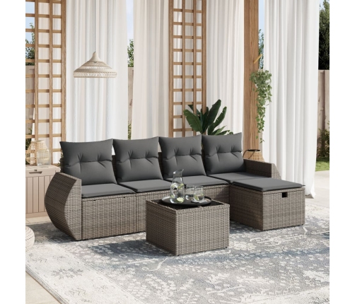 Set de muebles de jardín 6 pzas y cojines ratán sintético gris