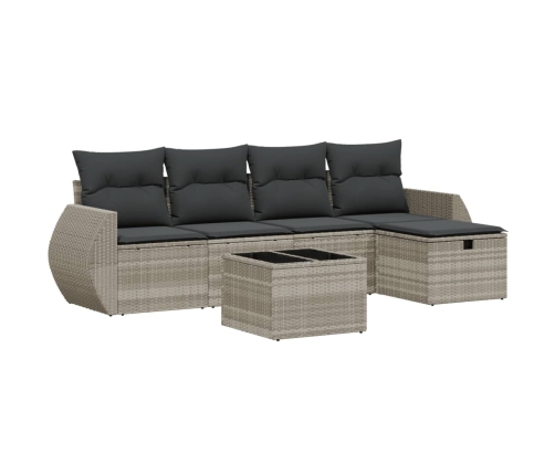 Set de sofás de jardín 6 pzas y cojines ratán sintético gris
