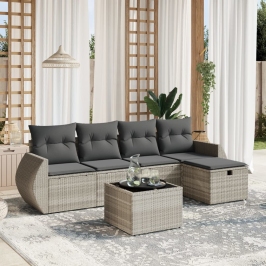 Set de sofás de jardín 6 pzas y cojines ratán sintético gris