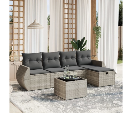Set de sofás de jardín 6 pzas y cojines ratán sintético gris