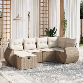 Juego de sofás jardín con cojines 6 pzas ratán sintético beige