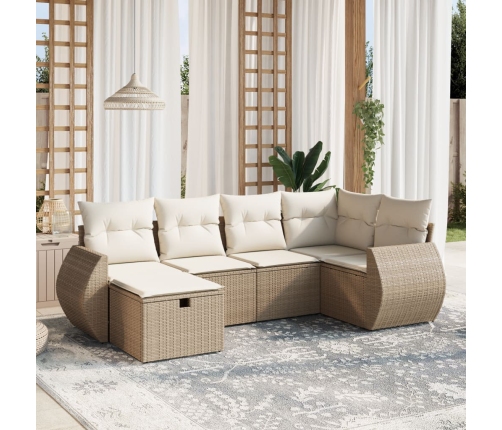 Juego de sofás jardín con cojines 6 pzas ratán sintético beige