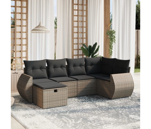 Set de muebles de jardín 6 pzas y cojines ratán sintético gris