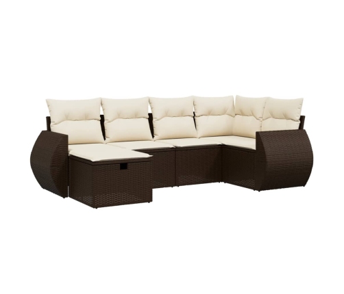Set sofás de jardín 6 piezas y cojines ratán sintético marrón