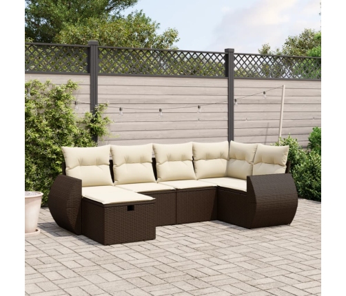 Set sofás de jardín 6 piezas y cojines ratán sintético marrón