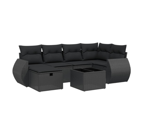 Set de comedor de jardín 7 pzas y cojines ratán sintético negro